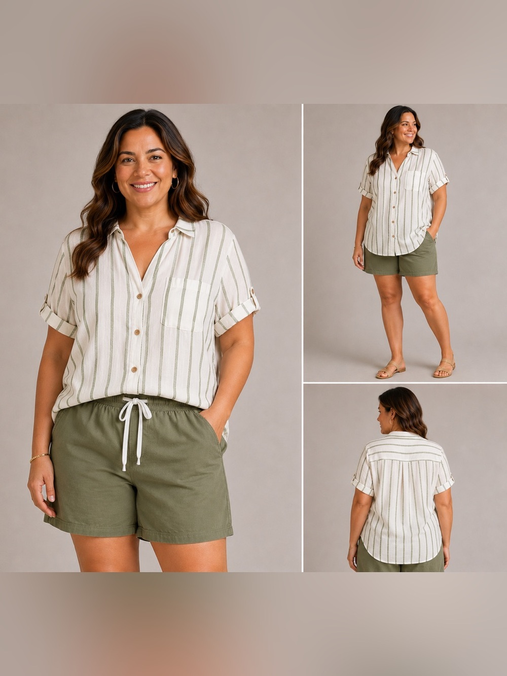 NWT Vcansion Olive Green Drawstring Shorts Size 16-18